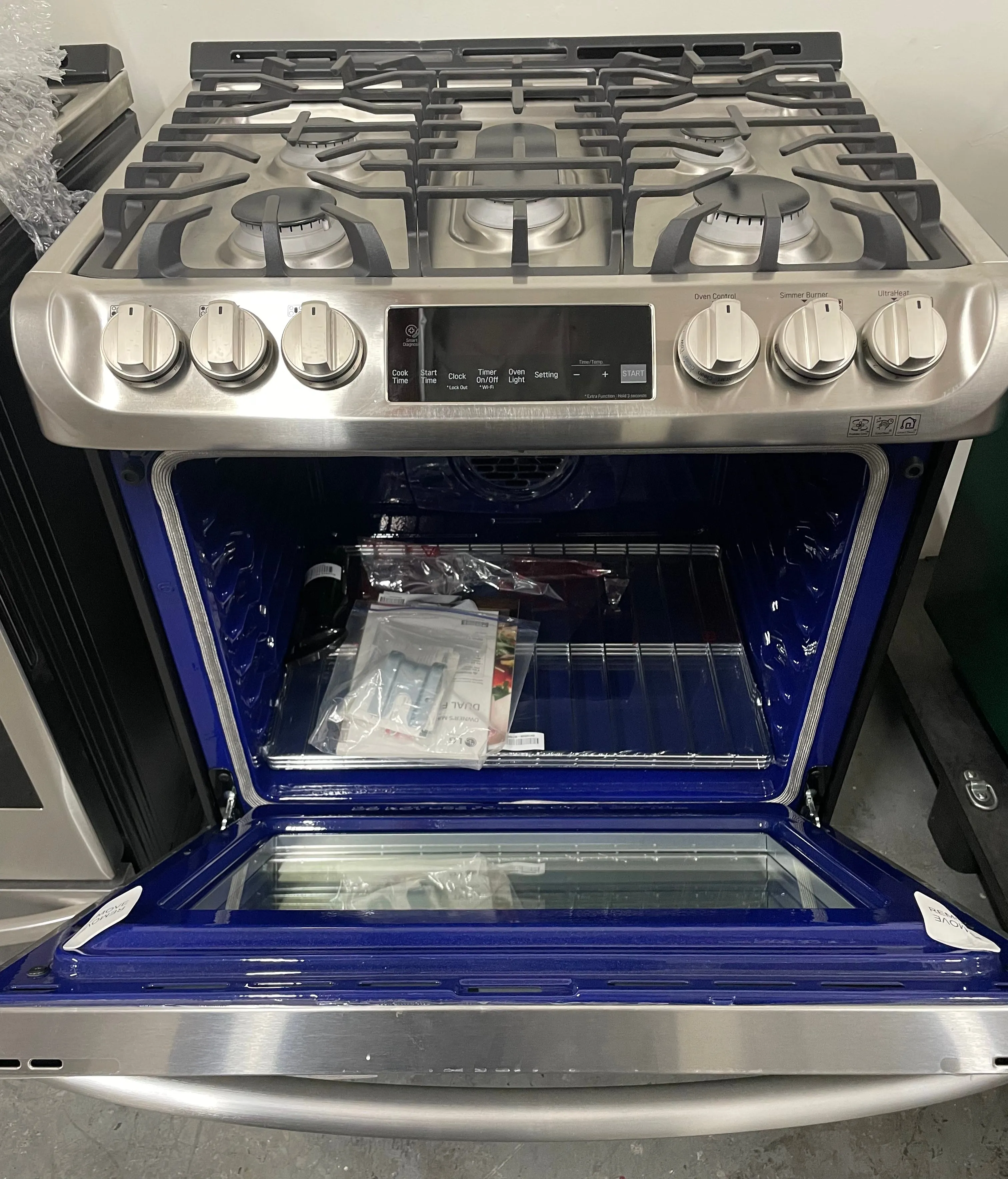 LG LSD4913ST 30 Inch Slide-In Dual Fuel Smart Range with 5 Sealed Burners, 6.3 cu. ft. Oven Capacity, Storage Drawer, ProBake Convection®, Sabbath Mode, EasyClean®, SmartThinQ®, Wi-Fi Connectivity, SmartDiagnosis™, and UltraHeat™ Power Burner
