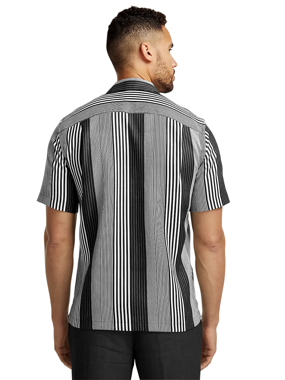 Linen Stripe Print Casual Shirt - Black/white
