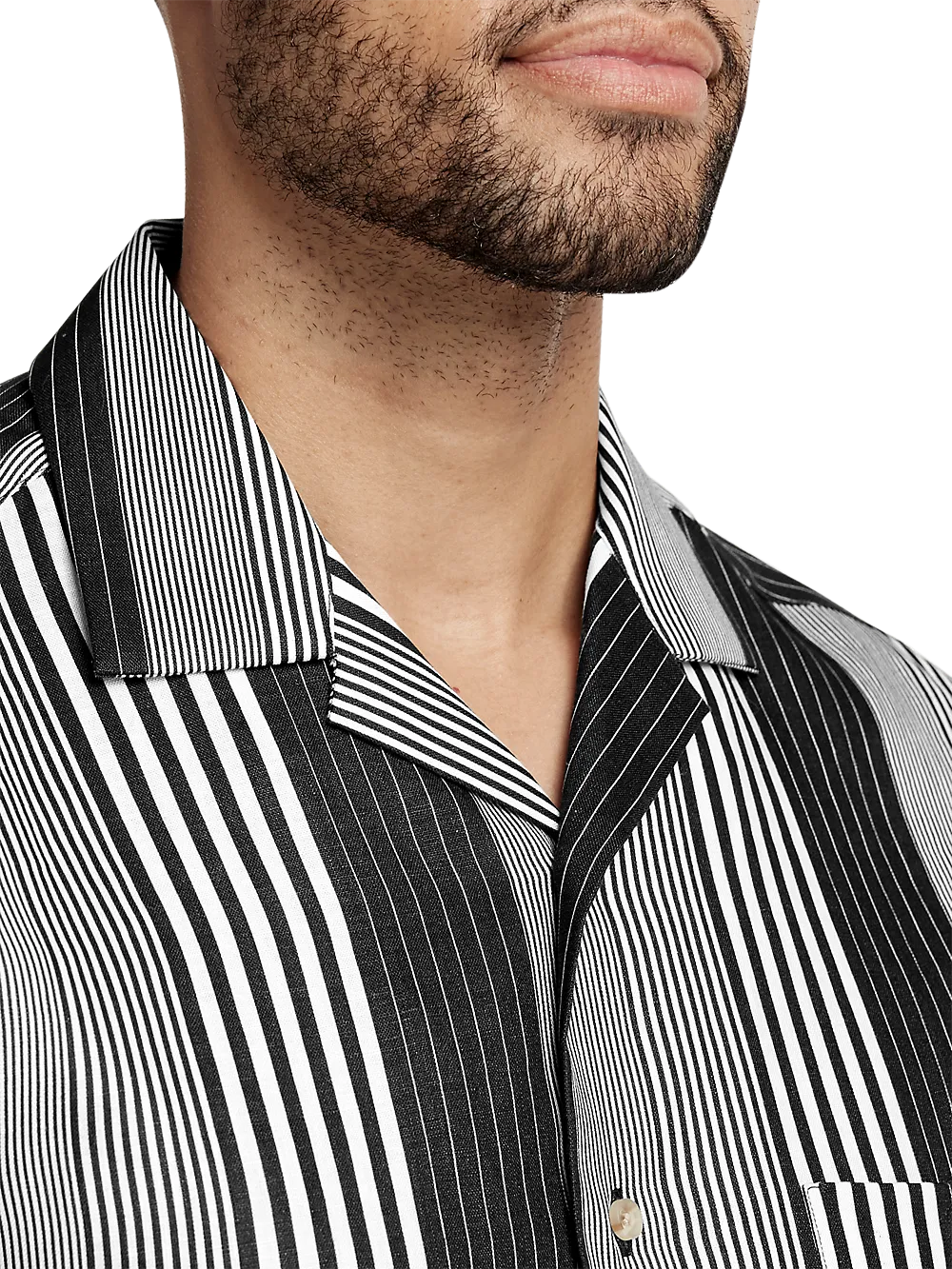 Linen Stripe Print Casual Shirt - Black/white