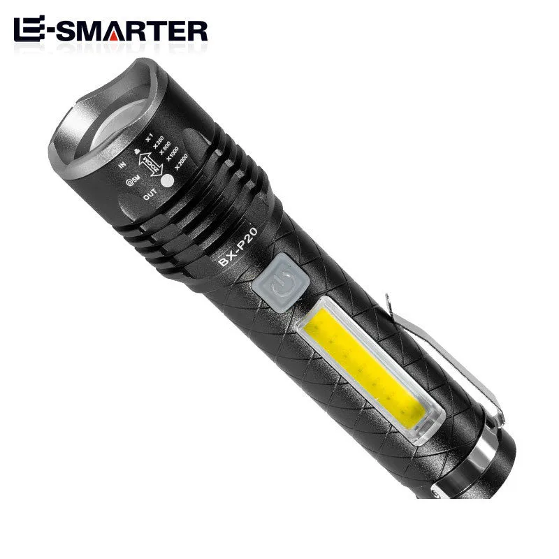 New Led Retractable Focus Flashlight Usb Rechargeable Built-In Lithium Battery Strong Light Outdoor Camping Flashlight