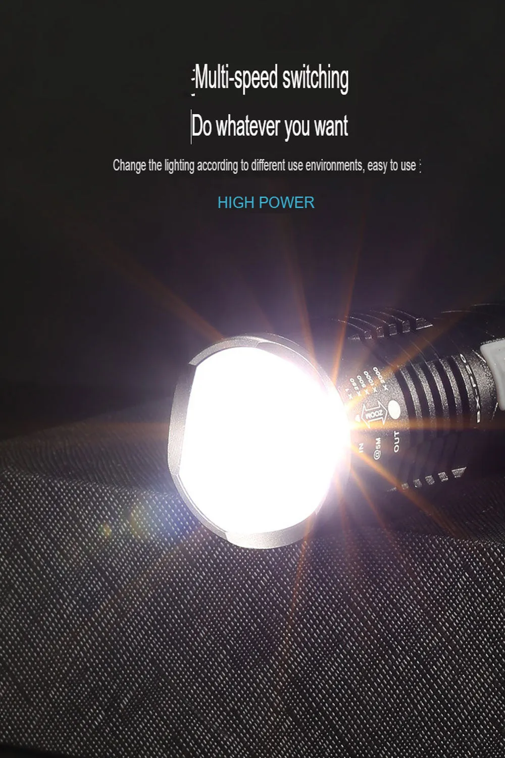 New Led Retractable Focus Flashlight Usb Rechargeable Built-In Lithium Battery Strong Light Outdoor Camping Flashlight