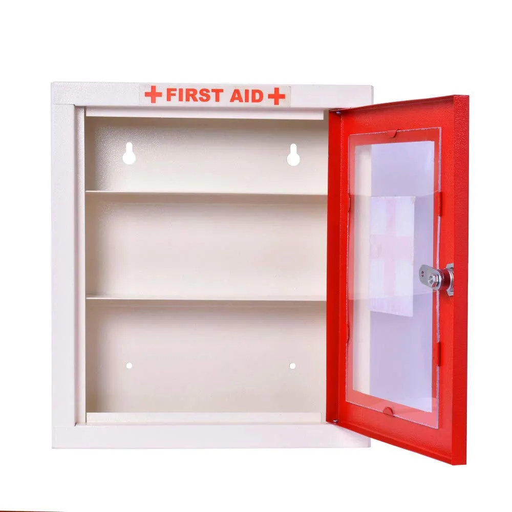 Plantex Metal First Aid Box for Home/Emergency Medical Box/Medicine Organizer Box/Multi Compartment First Aid kit Box for School, Office with Key Lock - 32.5 x 28.5 x 8 cm (Red & Ivory)