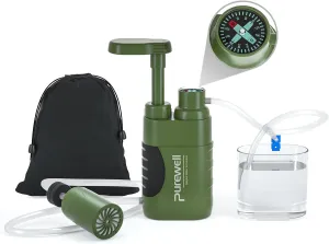 Purewell Water Purifier Pump with Replaceable Carbon 0.01 Micron Water Filter, 4 Filter Stages, Portable Outdoor Emergency and Survival Gear - Camping, Hiking, Backpacking