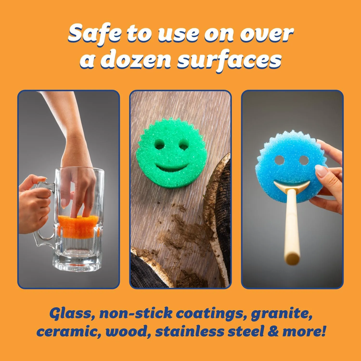 Scrub Daddy Color Sponges - Scratch-Free Multipurpose Dish Sponges for Kitchen, Bathroom & Household Cleaning - Made with BPA-Free Polymer Foam (3 Count)