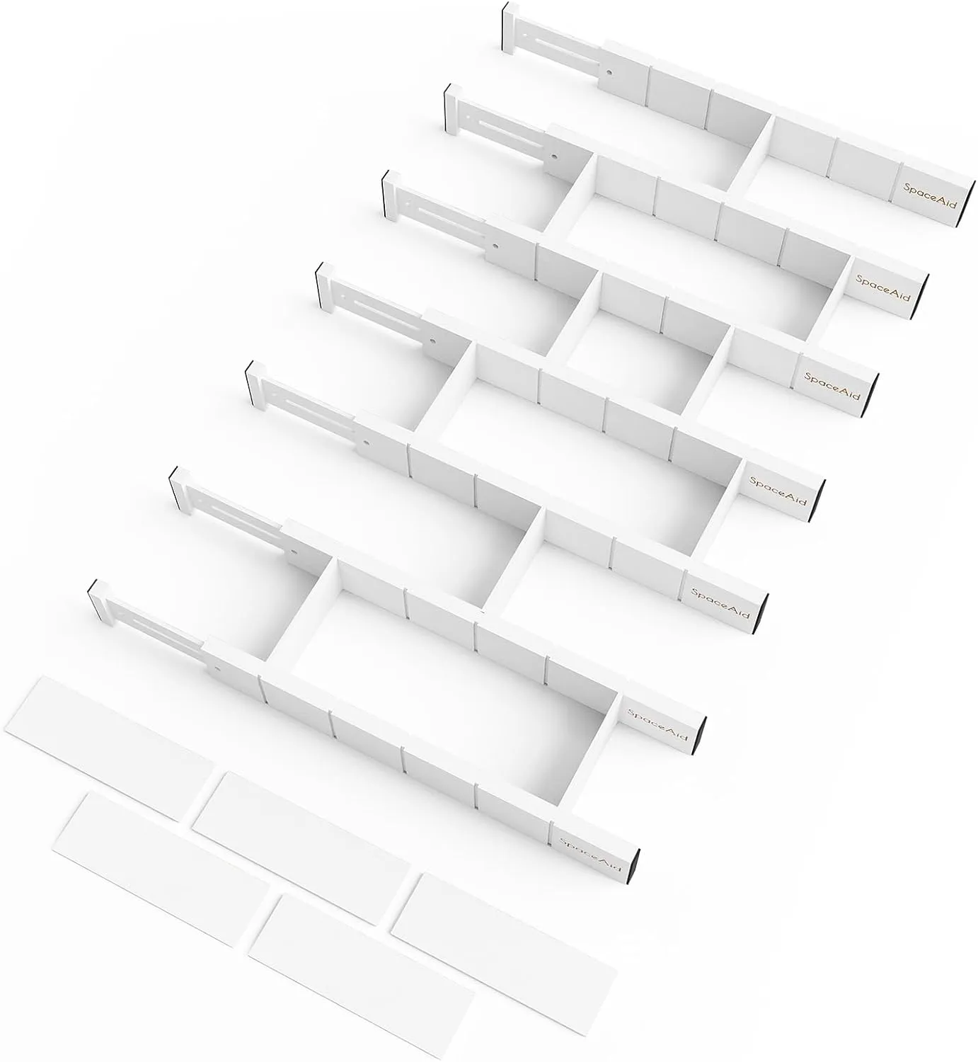SpaceAid Bamboo Drawer Dividers with Inserts and Labels, Kitchen Adjustable Drawer Organizers, Expandable Organization for Home, Office, Dressers, 7 Dividers with 15 Inserts (17"-22" White)