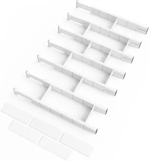SpaceAid Bamboo Drawer Dividers with Inserts and Labels, Kitchen Adjustable Drawer Organizers, Expandable Organization for Home, Office, Dressers, 7 Dividers with 15 Inserts (17"-22" White)