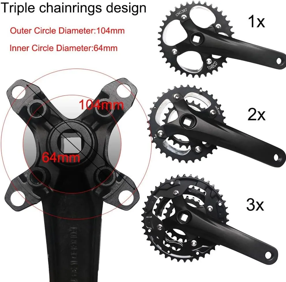 Square Taper Crankset with 30T 32T 34T 36T 38T 40T Narrow Wide Chainring