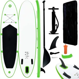 Stable and Durable Inflatable Stand Up Paddleboard Set for Recreational Use, Green and White, Complete with Oar and Pump