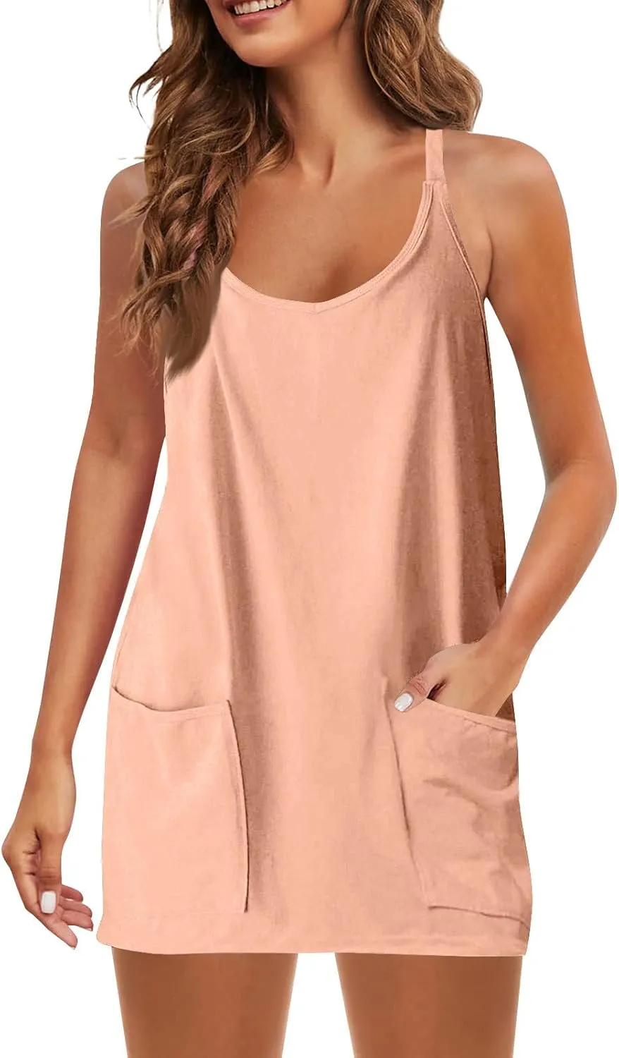 Tennis Dresses for Women Built in Shorts V Neck Spaghetti Straps Golf Workout Dress Active Mini Sundress with Pockets