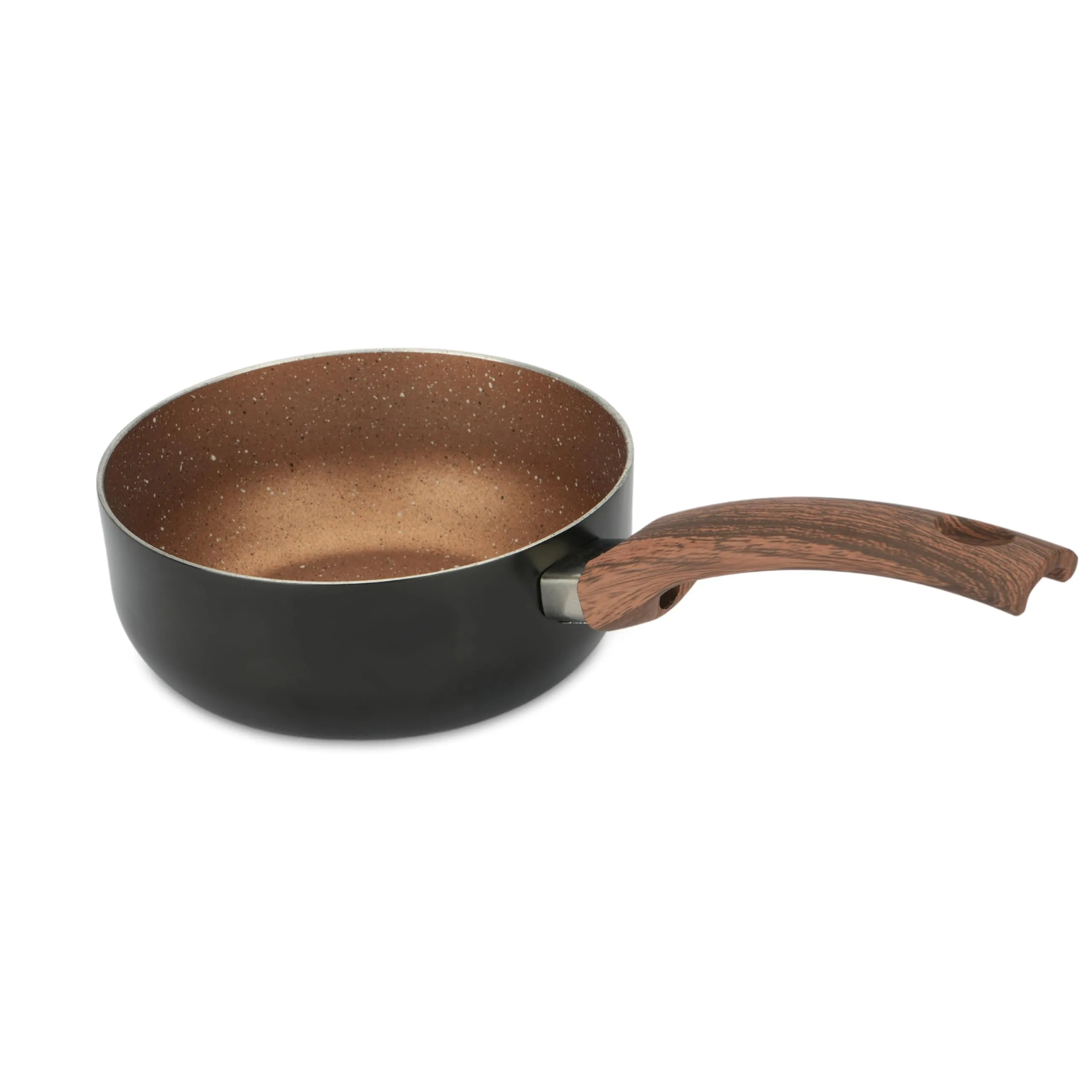 The Better Home Non Stick Aluminium Sauce Pan 1 Litre Gas Cookware Small Liters Milk Tea Boiling Pan | Long Bakelite Handle Easy Grip Handle 2Mm Thickness 3 Layer Non Stick Coating Lightweight Golden