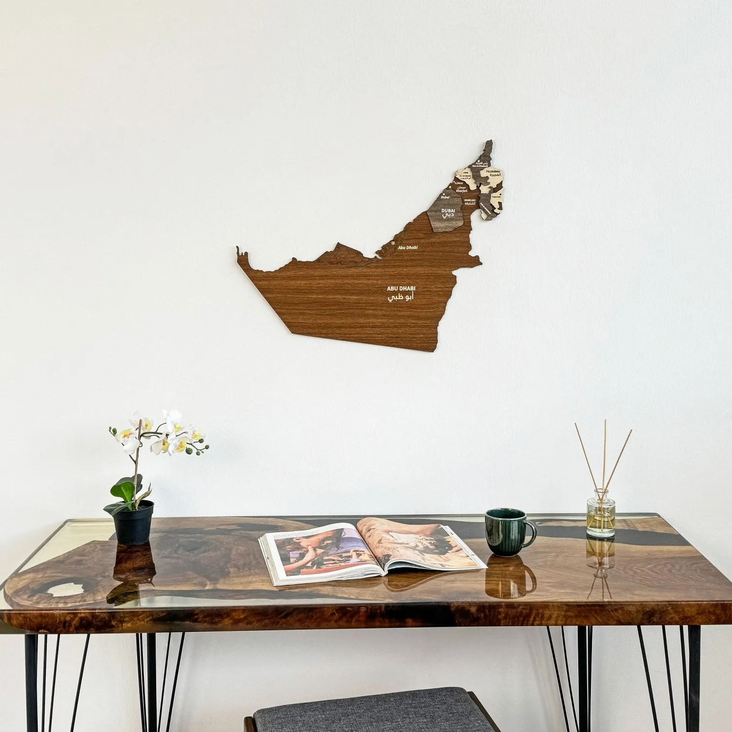 United Arab Emirates Wooden Wall Map, Wood Islamic Wall Art Decor