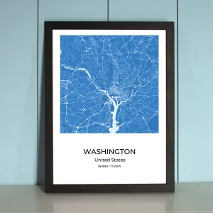 Washington City Map Wall Art Poster with Wooden Frame