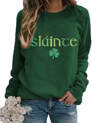 Ykomow St Patricks Day Sweatshirt Women Long Sleeve Leopard Shamrock St. patricks Shirts Tees