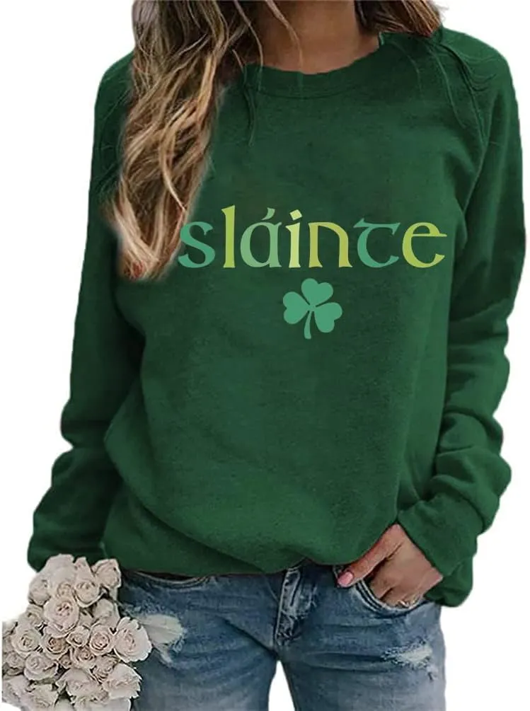 Ykomow St Patricks Day Sweatshirt Women Long Sleeve Leopard Shamrock St. patricks Shirts Tees